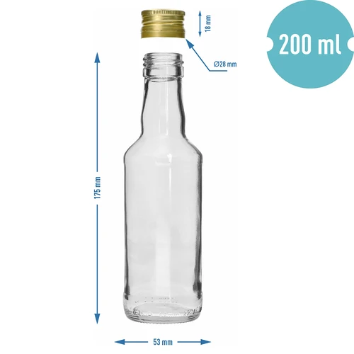 Monopolová fľaša 200 ml, so zlatým skrutkovacím uzáverom fi 28, 1 ks. - 5