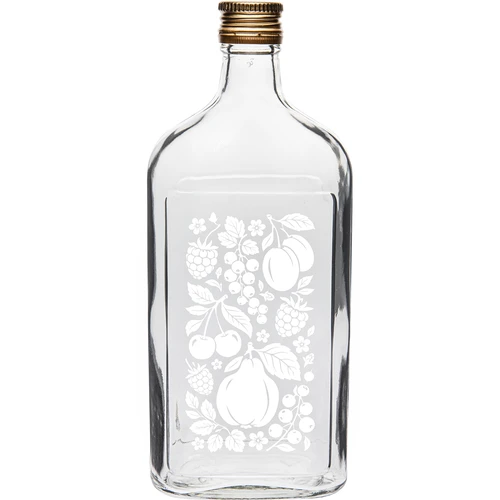 Fľaša typu ploskačka 500 ml so skrutkovacím uzáverom a potlačou „Ovocie“, vzor 2
