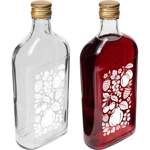 Fľaša typu ploskačka 500 ml so skrutkovacím uzáverom a potlačou „Ovocie“, vzor 2 - 4