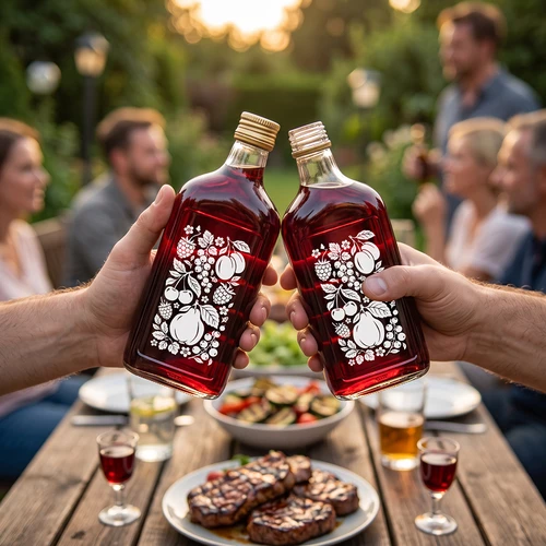 Fľaša typu ploskačka 500 ml so skrutkovacím uzáverom a potlačou „Ovocie“, vzor 2 - 7