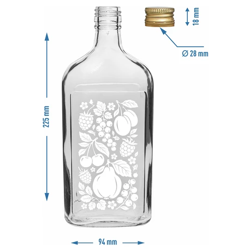 Fľaša typu ploskačka 500 ml so skrutkovacím uzáverom a potlačou „Ovocie“, vzor 2 - 5