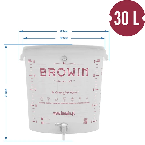Fermentačná nádoba 30 L s vekom a kohútikom - 10 ['nádoba na fermentáciu', ' na víno', ' na pivo', ' na kvas', ' fermentačné vedro', ' vedro s mierkou', ' vedro so stupnicou', ' vedro s kohútikom']