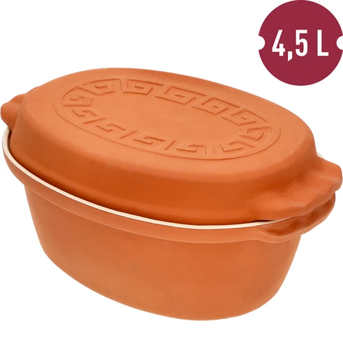 Glazovaný rímsky hrniec 4,5 L (meandry) - 6 ['rímsky hrniec', ' pečenie bez tuku', ' varenie v pare', ' zdravé varenie', ' na mäso', ' na pečenie mäsa', ' na chlieb', ' na ryby', ' pre vegetariánov', ' jedlá z jedného hrnca', ' jedlá pre deti', ' diétne jedlá', ' na pečenie chleba', ' rímsky hrniec smaltovaný', ' rímsky hrniec potiahnutý', ' rímsky hrniec glazovaný', ' hrniec z hliny', ' rímska nádoba', ' rímska forma', ' hlinený hrniec', ' rímsky hrniec s pokrievkou', ' nádoba s pokrievkou', ' nápad na darček']