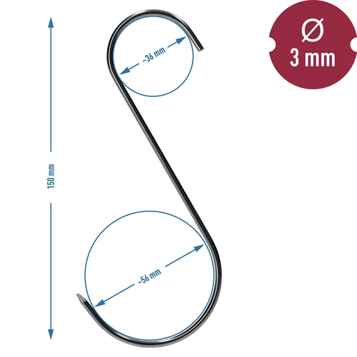 Háčiky na údenie - S, ostrené 3mm x 150mm 15 ks. - 7 ['háčik na údenie', ' háčik na údenie mäsa', ' háčik na údenie údenín', ' háčik na údeniny', ' údiace háčiky', ' nerezové háčiky', ' údiace háčiky S', ' sada háčikov', ' háčiky do údiarne', ' háčiky na sušenie údenín', ' háčiky na syry', ' klasické háčiky']