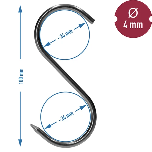 Háčiky na údenie - S, ostrené, 4mm x 100mm 5 ks. - 6 ['háčik na údenie', ' háčik na údenie mäsa', ' háčik na údenie údenín', ' háčik na údeniny', ' údiace háčiky', ' nerezové háčiky', ' údiace háčiky S', ' sada háčikov', ' háčiky do údiarne', ' háčiky na sušenie údenín', ' háčiky na syry', ' klasické háčiky']
