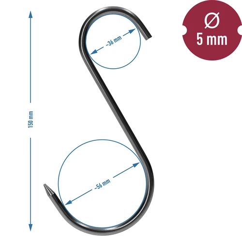 Háčiky na údenie - S, ostrené 5mm x 150mm 5 ks. - 7 ['háčik na údenie', ' háčik na údenie mäsa', ' háčik na údenie údenín', ' háčik na údeniny', ' údiace háčiky', ' nerezové háčiky', ' údiace háčiky S', ' sada háčikov', ' háčiky do údiarne', ' háčiky na sušenie údenín', ' háčiky na syry', ' klasické háčiky']