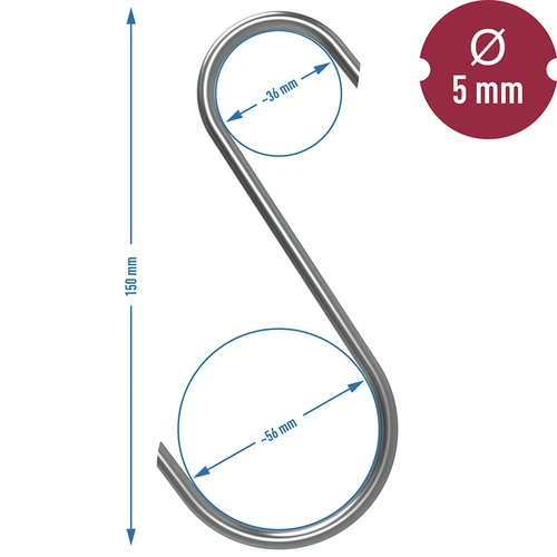 Háčiky na údenie - S, rezané 45° 5mm x 150mm 5 ks. - 7 ['háčik na údenie', ' háčik na údenie mäsa', ' háčik na údenie údenín', ' háčik na údeniny', ' údiace háčiky', ' nerezové háčiky', ' údiace háčiky S', ' sada háčikov', ' háčiky do údiarne', ' háčiky na sušenie údenín', ' háčiky na syry', ' klasické háčiky']