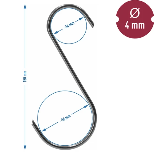 Háky na údenie – S, so skosenými koncami 45°, 4 mm x 150 mm, 5 ks - 6