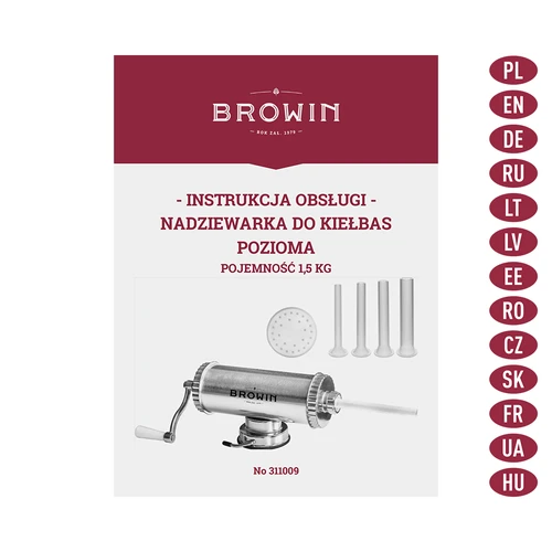 Horizontálna plnička 1,5 kg so silikónovým piestom - 9 ['na plnenie klobás', ' na domáce klobásy', ' striekačka', ' gastronomická plnička', ' mäsiarsky nástroj', ' plnička klobás', ' plnička údenín', ' horizontálna plnička']