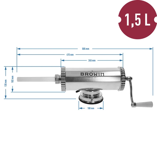 Horizontálna plnička 1,5 kg so silikónovým piestom - 10 ['na plnenie klobás', ' na domáce klobásy', ' striekačka', ' gastronomická plnička', ' mäsiarsky nástroj', ' plnička klobás', ' plnička údenín', ' horizontálna plnička']