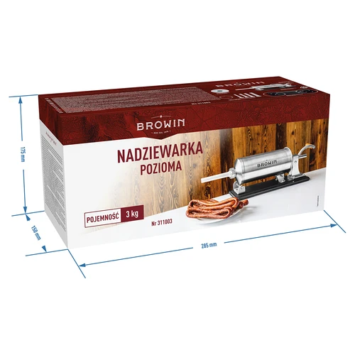 Horizontálna plnička 3 kg - 12 ['na plnenie klobás', ' na domáce klobásy', ' plnička', ' gastronomická plnička', ' mäsiarsky nástroj', ' veľká plnička', ' plnička na klobásy', ' plnička na údeniny', ' horizontálna plnička']
