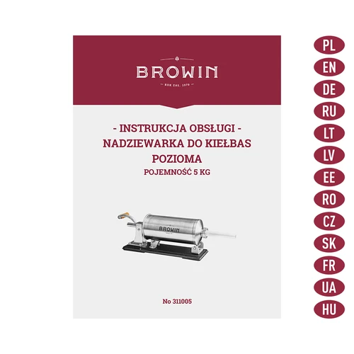 Horizontálna plnička 5 kg - 9 ['na plnenie klobás', ' na domáce klobásy', ' striekačka', ' gastronomická plnička', ' mäsiarsky nástroj', ' veľká plnička', ' plnička klobás', ' plnička údenín', ' horizontálna plnička']