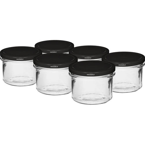 Jednoduchý pohár 235 ml (fi82) s čiernym viečkom 6 ks.  - 1 ['súprava pohárov', ' poháre na džemy', ' poháre s viečkami', ' poháre fi 82', ' pohár s viečkom', ' 6 úchytov', ' poháre s čiernymi viečkami', ' na zaváraniny', ' na konzervovanie', ' pohárovka', ' na mäso']