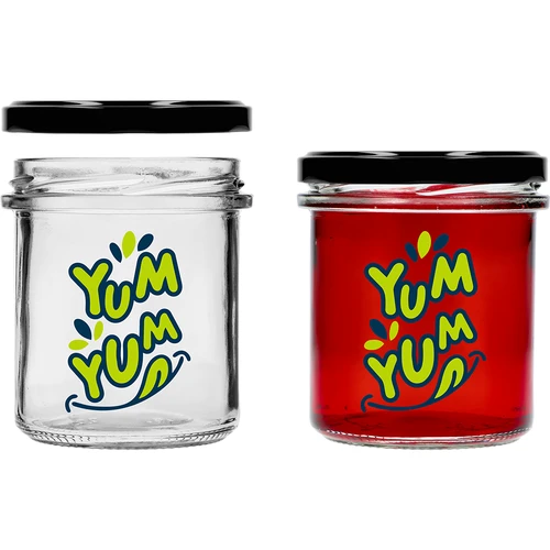 Jednoduchý pohár 346ml fi 82 s farebnou potlačou "Yum Yum" a čiernym viečkom, 3 ks. - 4 ['pohár s potlačou', ' poháre na zaváraniny', ' ozdobné poháre', ' pohár s nápisom', ' ozdobný pohár', ' poháre na džemy', ' sklenený pohár s viečkom', ' pohár na zaváraniny s viečkom']