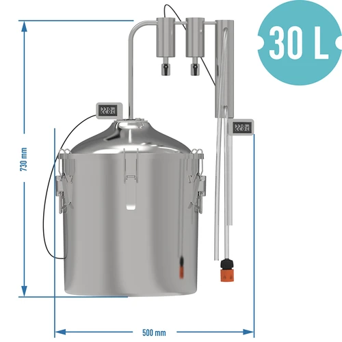 Klasický destilátor Convex 30 L - 2 oddeľovače - 9 ['destilátor Browin', ' modulárne destilátory', ' destilátor s oddeľovačmi', ' modulárny destilátor', ' oddeľovače pre destilátor', ' čistý destilát', ' destilačná súprava', ' vypuklé veko', ' veko typu convex', ' destilačná nádoba s vekom', ' súprava na destiláciu', ' destilačná súprava na rozšírenie', ' destilácia na rôznych zdrojoch tepla']