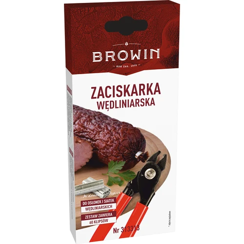 Kliešte na údeniny + 60 klipsov - 3 ['na krakovskú', ' na obaly', ' na šunku', ' kliešte na klobásy', ' kliešte na údeniny', ' klipsovačka na obaly', ' klipsovačka na údeniny', ' klipsovačka na klobásy', ' kliešte na siete']