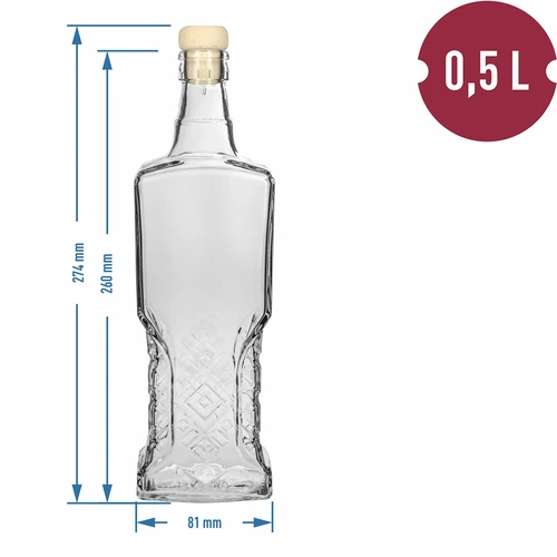Kredencová fľaša 0,5 L s korkom - 5 ['ozdobná sklenená fľaša', ' fľaša s prírodným korkom', ' fľaša na likéry']