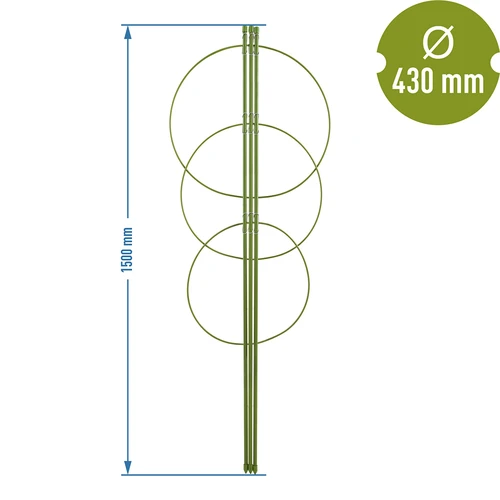 Kruhová podpora pre rastliny 3 kruhy 1,5m - 2 ['podpora pre rastliny', ' podpora kruhová pre kríky', ' záhradná podpora', ' podpora na ruže', ' záhradná pergola', ' objímka pre rastliny', ' podperka pre rastliny', ' podpora kvetinová', ' podpora pre izbové rastliny', ' podpora pre hortenzie', ' podpora pre čučoriedky', ' podpora pre popínavé rastliny', ' zelená podpora', ' tmavozelená podpora pre rastliny', ' oceľová podpora pre rastliny s kruhmi']