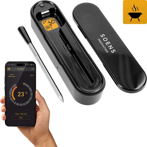 Kuchynský teplomer s bezdrôtovou sondou Bluetooth  - 1 ['kuchynský teplomer', ' teplomer na potraviny', ' na varenie', ' na údenie', ' na pečenie', ' teplomer na mäso', ' na grilovanie', ' teplomer s bezdrôtovou sondou a bluetooth', ' inovatívny kuchynský teplomer', ' teplomer na koláče', ' presný teplomer s bluetooth', ' univerzálny teplomer', ' najlepší kuchynský teplomer', ' teplomer so sondou', ' teplomer s aplikáciou', ' nápad na darček', ' ako pohodlne kontrolovať teplotu jedál', ' odporúčaný kuchynský teplomer']