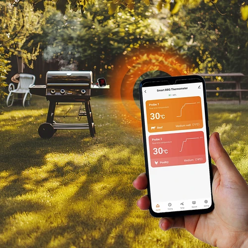 Kuchynský teplomer s Bluetooth, 2 sondy - 12 ['kuchynský teplomer', ' teplomer na potraviny', ' na varenie', ' na údenie', ' na pečenie', ' teplomer na mäso', ' teplomer na koláče', ' teplomer s bluetooth', ' univerzálny teplomer', ' najlepší kuchynský teplomer', ' teplomer so sondou', ' teplomer s aplikáciou', ' nápad na darček']