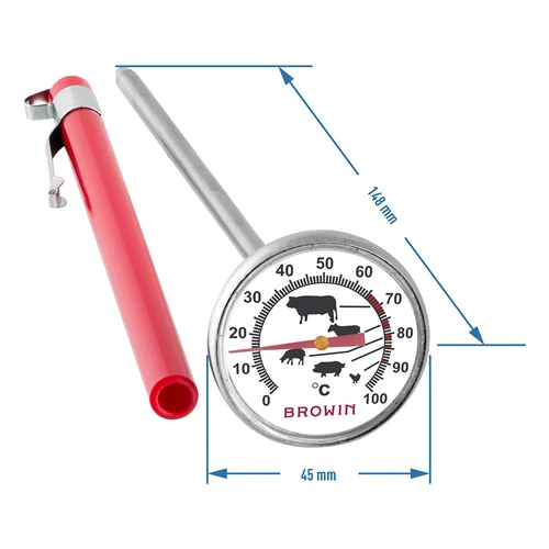 Kuchynský teplomer s grafikou (0°C do +100°C) 12,5cm - 2 ['teplota', ' kulinársky teplomer', ' gastronomický teplomer', ' teplomer na potraviny', ' teplomer na potraviny so sondou', ' teplomer na mäso', ' teplomer so sondou', ' kuchynský teplomer so sondou', ' sonda na mäso', ' teplomer na pečenie', ' teplomer na varenie', ' teplomer na údenie', ' teplomer do pece', ' teplomer do rúry']