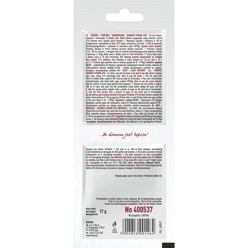 Kvasnice Bayanus + výživa - Univerzálne - 21%, 17 g - 2 ['vínne kvasnice', ' kvasnice Bayanus', ' na červené víno', ' na biele víno', ' na hroznové víno', ' na ružové víno', ' výživa pre kvasnice', ' na ovocné víno', ' silné víno', ' 21%']