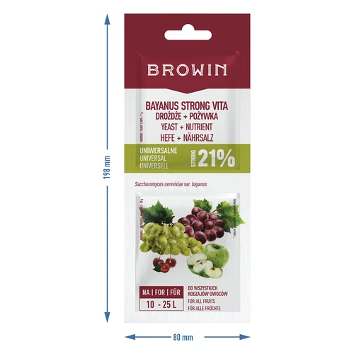 Kvasnice Bayanus + výživa - Univerzálne - 21%, 17 g - 3 ['vínne kvasnice', ' kvasnice Bayanus', ' na červené víno', ' na biele víno', ' na hroznové víno', ' na ružové víno', ' výživa pre kvasnice', ' na ovocné víno', ' silné víno', ' 21%']