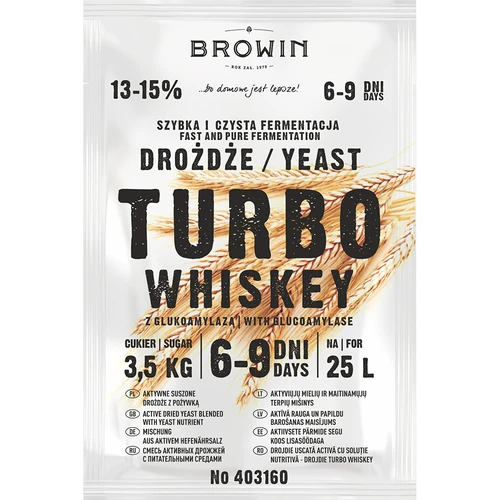 Kvasnice na destiláciu Turbo Whiskey - 2 ['kvasnice na alkohol', ' kvasnice na lieh', ' kvasnice na pálenku', ' kvasnice na samohon', ' kvasnice na mesačný svit', ' pálenka', ' samohon', ' mesačný svit', ' domáca whiskey', ' domáca whisky', ' čierny víkend']