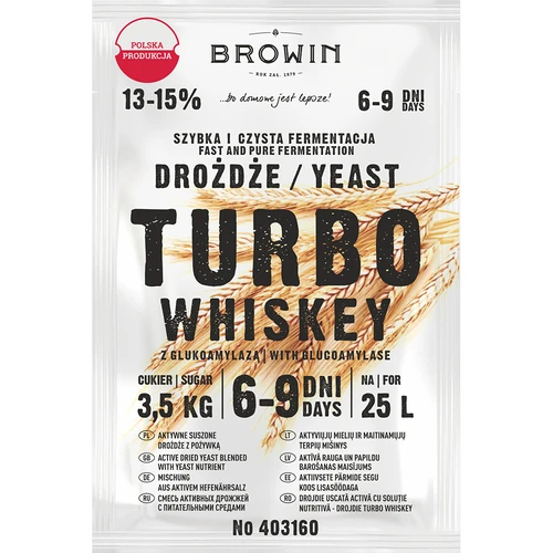 Kvasnice na destiláciu Turbo Whiskey  - 1 ['kvasnice na alkohol', ' kvasnice na lieh', ' kvasnice na pálenku', ' kvasnice na samohon', ' kvasnice na mesačný svit', ' pálenka', ' samohon', ' mesačný svit', ' domáca whiskey', ' domáca whisky', ' čierny víkend']