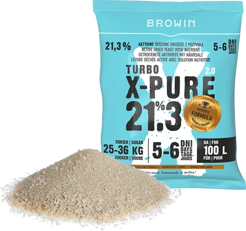 Kvasnice Turbo X-Pure 21,3%, 100L - 3 ['kvasnice liehovarnícke', ' kvasnice na alkohol', ' kvasnice Turbo Pure', ' kvasnice 21%', ' kvasnice s vysokým obsahom alkoholu', ' na samohon', ' na bimber', ' kvasnice liehovarnícke 100 L', ' kvasnice na sto litrov', ' čistá fermentácia', ' efektívna fermentácia', ' 100 l zápary', '']