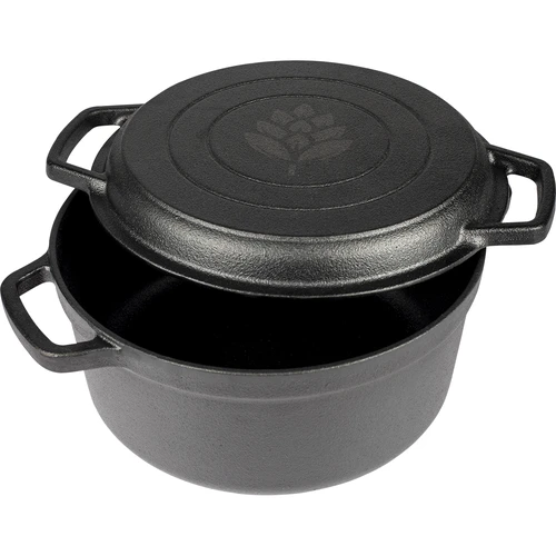 Liatinový hrniec s panvicou, 5 L + 1 L - 3 ['hrniec s panvicou', ' 2 v 1', ' liatinový hrniec', ' liatinová panvica', ' liatinová panvica', ' súprava liatinového riadu', ' na varenie', ' na smaženie', ' na pečenie', ' na táborák', ' grilovacia panvica']