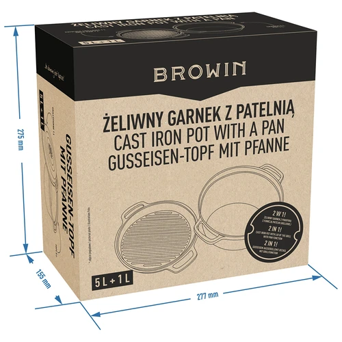 Liatinový hrniec s panvicou, 5 L + 1 L - 11 ['hrniec s panvicou', ' 2 v 1', ' liatinový hrniec', ' liatinová panvica', ' liatinová panvica', ' súprava liatinového riadu', ' na varenie', ' na smaženie', ' na pečenie', ' na táborák', ' grilovacia panvica']