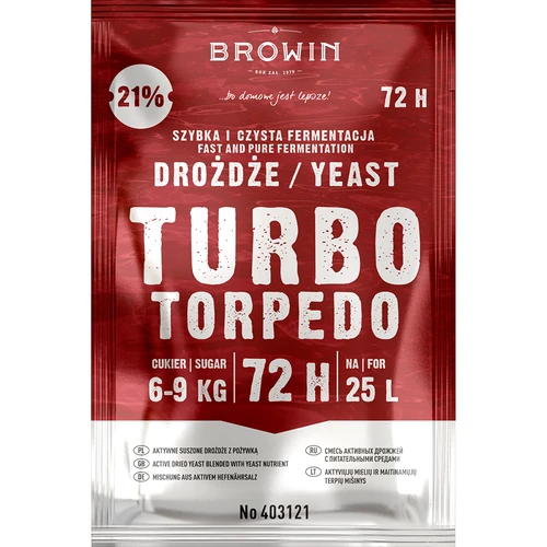 Liehovarnícke kvasnice Turbo Torpedo 72h 21% - 120 g - 2 ['turbo kvasnice', ' liehovarnícke kvasnice', ' kvasnice na alkohol', ' na ovocné zápary', ' kvasnice na zemiaky', ' kvasnice na 21%', ' na pálenku', ' silné kvasnice', ' destilácia', ' na vysokopercentné zápary', ' kvasnice browin', ' kvasnice na whiskey', ' kvasnice na vodku zo zemiakov', ' domáce alkoholy', ' kvasnice 72h']