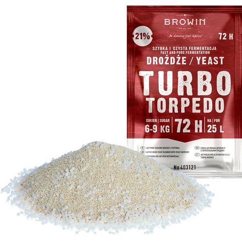Liehovarnícke kvasnice Turbo Torpedo 72h 21% - 120 g - 5 ['turbo kvasnice', ' liehovarnícke kvasnice', ' kvasnice na alkohol', ' na ovocné zápary', ' kvasnice na zemiaky', ' kvasnice na 21%', ' na pálenku', ' silné kvasnice', ' destilácia', ' na vysokopercentné zápary', ' kvasnice browin', ' kvasnice na whiskey', ' kvasnice na vodku zo zemiakov', ' domáce alkoholy', ' kvasnice 72h']