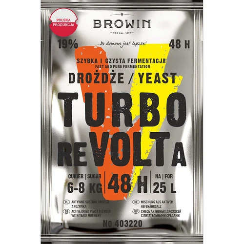 Liehovarské kvasnice Turbo reVOLTa 48h  - 1 ['na cukrové kvasenie', ' zostaňdoma', ' technický lieh', ' rýchla fermentácia', ' vysoký obsah alkoholu', ' turbo kvasnice']