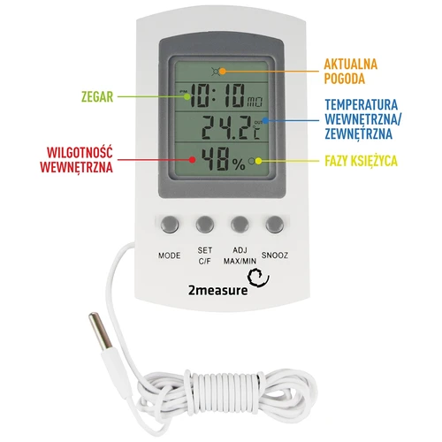 Meteorologická stanica – elektronická, sonda, biela - 5 ['meteorologická stanica', ' domáca meteorologická stanica', ' teplota', ' teplota prostredia', ' kontrola teploty', ' elektronický teplomer', ' vnútorný teplomer', ' vonkajší teplomer', ' teplomer vonku', ' teplomer so sondou', ' elektronický teplomer so sondou', ' vlhkomer', ' teplomer s hygrometrom', ' teplomer s vlhkomerom', ' vlhkomer vzduchu']