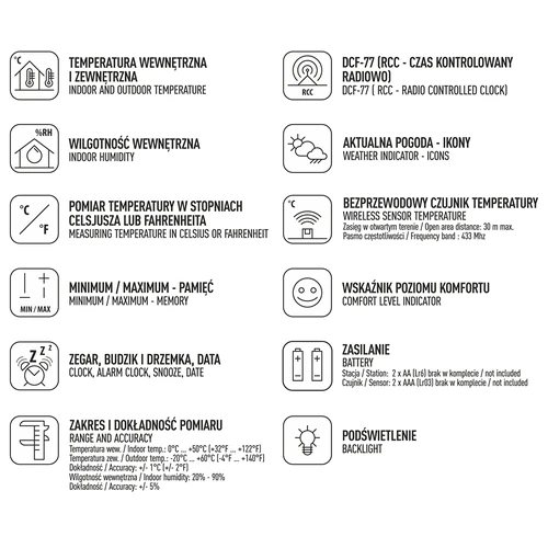 Meteorologická stanica RCC, DCF – elektronická, bezdrôtová, podsvietený senzor, biela - 8 ['meteorologická stanica', ' domáca meteorologická stanica', ' teplota', ' teplota prostredia', ' kontrola teploty', ' elektronický teplomer', ' teplomer so senzorom', ' vnútorný teplomer', ' vonkajší teplomer', ' teplomer vonku', ' meteorologická stanica']