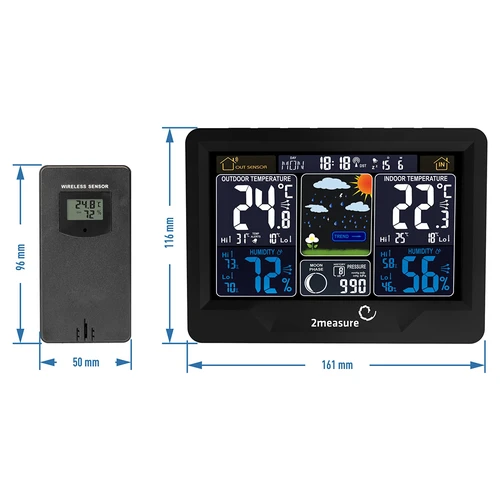 Meteorologická stanica RCC, DCF – elektronická, podsvietená, bezdrôtová, senzor, čierna - 12 ['bezdrôtová meteorologická stanica', ' meteorologická stanica', ' bezdrôtový senzor', ' meranie tlaku', ' meranie vlhkosti', ' meteorologická stanica', ' multifunkčná meteorologická stanica', ' elektronická meteorologická stanica', ' multifunkčný merač poveternostných podmienok', ' praktický darček']