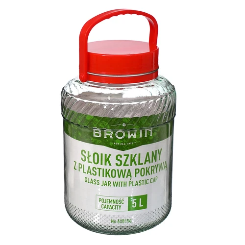 Nádoba 5 L s plastovým vekom - 5 ['veľká nádoba', ' veľký pohár', ' veľká sklenená nádoba', ' nádoba na zaváranie', ' na kvasenie', ' na uhorky', ' na kapustu', ' priemyselná nádoba', ' nádoba s kliešťami', ' nádoba kliešte', ' kliešte na uhorky']