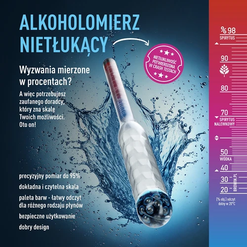 Nerozbitný alkoholometer s skúmavkou, rozsah merania 20-98% - 5 ['alkoholometer', ' nerozbitný alkoholometer', ' bezpečný alkoholometer', ' nerozbitný merač alkoholu', ' areometer na meranie alkoholu', ' meranie alkoholu v nápojoch', ' prístroj na meranie alkoholu', ' jednoduché meranie koncentrácie alkoholu', ' meranie koncentrácie alkoholu', ' meranie obsahu alkoholu', ' ukazovateľ obsahu alkoholu', ' alkoholometer s čitateľnou stupnicou', ' aký alkoholometer vybrať', ' darček pre výrobcu nápojov', ' inovatívny merač na alkohol', ' alkoholový ukazovateľ', ' na destiláty', ' na vodky a lieh s vodou']