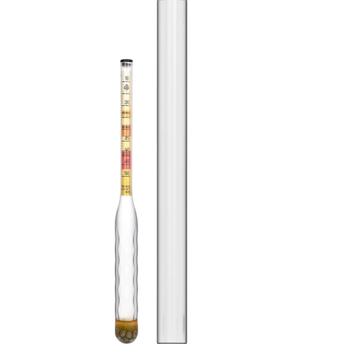 Nerozbitný medomer s skúmavkou, rozsah merania 10-50°Blg  - 1 ['medomer', ' nerozbitný medomer', ' bezpečný medomer', ' nerozbitný merač na medy', ' areometer na medoviny', ' meranie balinga medov', ' prístroj na meranie cukru', ' jednoduché meranie cukru v medovinách', ' meranie cukru v medovej mladine', ' meranie obsahu cukru', ' ukazovateľ obsahu cukru v nastaveniach', ' medomer s čitateľnou stupnicou', ' aký medomer vybrať', ' darček pre výrobcu nápojov', ' inovatívny merač na medoviny', ' ukazovateľ na medy', ' na výrobu medovín']