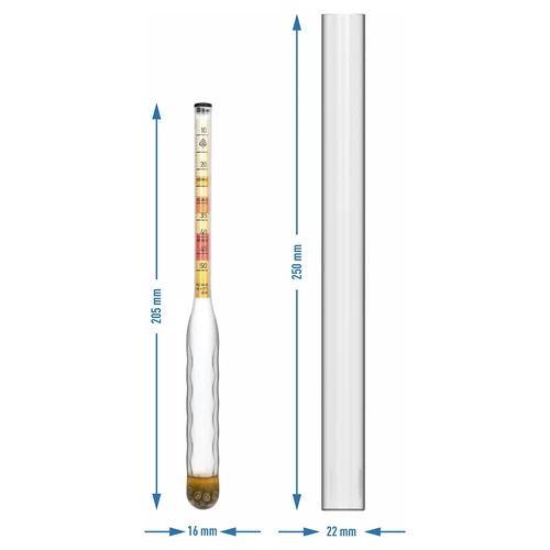Nerozbitný medomer s skúmavkou, rozsah merania 10-50°Blg - 4 ['medomer', ' nerozbitný medomer', ' bezpečný medomer', ' nerozbitný merač na medy', ' areometer na medoviny', ' meranie balinga medov', ' prístroj na meranie cukru', ' jednoduché meranie cukru v medovinách', ' meranie cukru v medovej mladine', ' meranie obsahu cukru', ' ukazovateľ obsahu cukru v nastaveniach', ' medomer s čitateľnou stupnicou', ' aký medomer vybrať', ' darček pre výrobcu nápojov', ' inovatívny merač na medoviny', ' ukazovateľ na medy', ' na výrobu medovín']