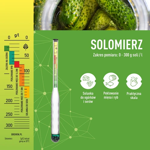 Nerozbitný solomer s skúmavkou, rozsah merania: 0-300 g soli/L - 5 ['solomer', ' nerozbitný solomer', ' bezpečný solomer', ' nerozbitný merač soli', ' areometer na meranie soli', ' meranie množstva soli', ' prístroj na meranie soli', ' ľahké meranie množstva soli vo vode', ' meranie soli v tekutine', ' meranie obsahu soli', ' indikátor obsahu soli', ' solomer s čitateľnou stupnicou', ' aký solomer vybrať', ' darček pre výrobcu kvasenín', ' inovatívny merač soli', ' indikátor úrovne soli v tekutinách', ' nakladanie', ' výroba kvasenín', ' nakladanie', ' kvaseniny', ' soľanka', ' koľko soli do soľanky', ' nálev na uhorky']