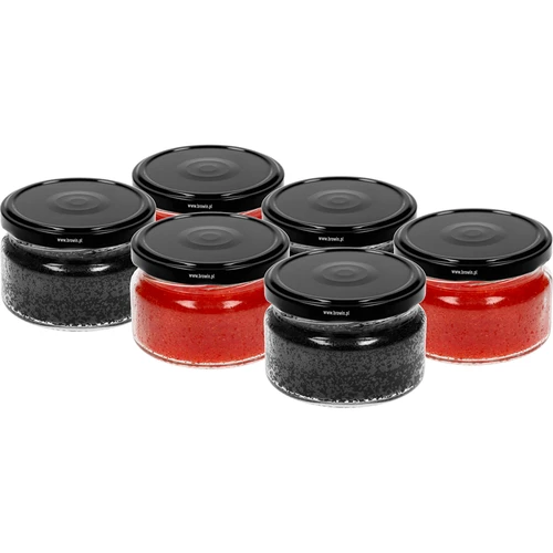 Nízka nádoba 200ml - s čiernym viečkom fi 82/6, 6ks. - 3 ['nízka nádoba', ' sklenená nádoba', ' nádoba 200 ml', ' twist-off viečko', ' nádoba na džemy', ' nádoba na skladovanie', ' domáce konzervy', ' nádoba na slede', ' nádoba na šalát', ' nádoba na dezert']