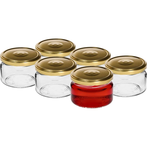 Nízka nádoba 200ml - so zlatým viečkom fi 82/6, 6ks. - 2 ['nízka nádoba', ' sklenená nádoba', ' nádoba 200ml', ' twist-off viečko', ' nádoba na džemy', ' nádoba na skladovanie', ' domáce konzervy', ' nádoba na slede', ' nádoba na šalát', ' nádoba na dezert']