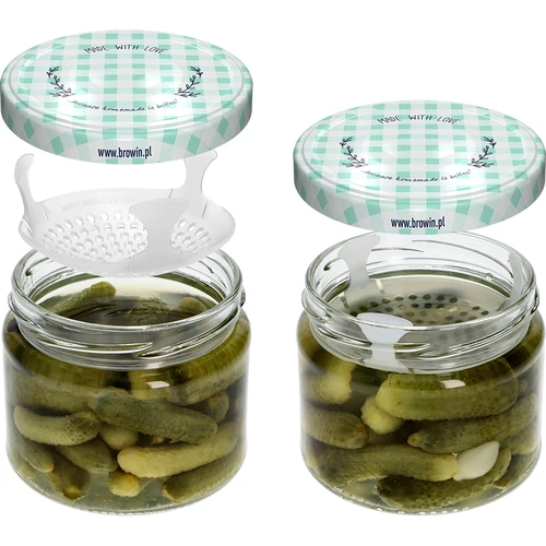 Nízka nádoba 330ml - s farebným viečkom fi 82/6, 6ks. - 6 ['nízka nádoba', ' sklenená nádoba', ' nádoba 330ml', ' twist-off viečko', ' nádoba na džemy', ' nádoba na skladovanie', ' domáce konzervy', ' nádoba na slede', ' nádoba na šalát', ' nádoba na dezert']