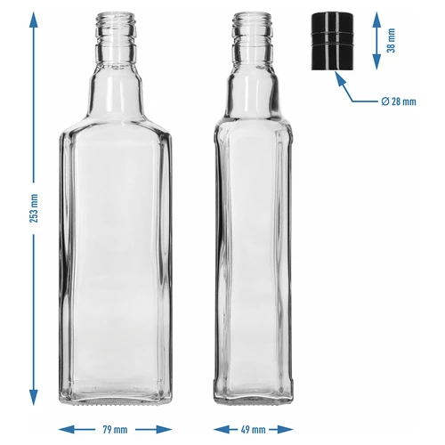 Ozdobná fľaša TYNKTURA 0,5 l, s čiernym dlhým skrutkovacím uzáverom fi 28 mm, 1 ks. - 5