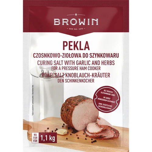 Peklosoľ Pekel cesnakovo-bylinkový do šunkovaru, 100 g  - 1 ['pekel', ' nakladanie', ' pekel na šunku', ' pekel na šunkovar', ' pekel na mäso', ' peklosoľ', ' nálev na nakladanie mäsa', ' nálev na nakladanie mäsa recept', ' suché nakladanie', ' soľ na nakladanie']