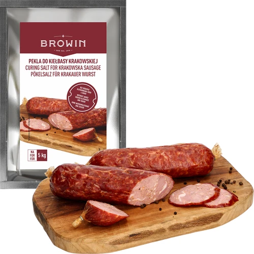 Peklosoľ Pekel na krakovskú klobásu - 115 g - 4 ['pekel', ' nakladanie', ' pekel na klobásu', ' pekel na krakovskú klobásu', ' pekel na mäso', ' peklosoľ', ' soľ na nakladanie mäsa', ' recept na nakladanie mäsa', ' suché nakladanie', ' soľ na nakladanie']