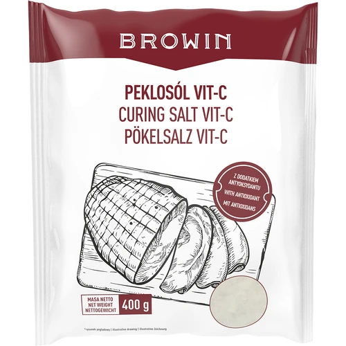 Peklosól Vit-C - 400 g  - 1 ['peklosól', ' pekla', ' soľ na nakladanie', ' nakladacia soľ', ' soľ na mäso', ' nakladacia soľ na mäso', ' konzervácia mäsa', ' konzervácia mias', ' konzervácia údenín', ' na nakladanie', ' nakladacia zálievka', ' vitamín C', ' askorbát sodný']